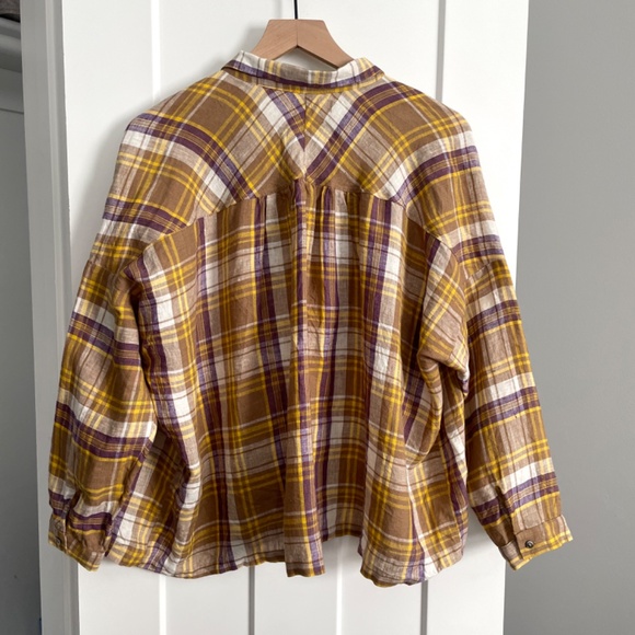 Ichi Antiquites Plaid Linen Button Front Shirt - Picture 2 of 9